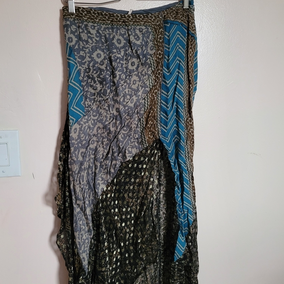 Free People Patchwork Asymmetrical Maxi Skirt in Blue and Brown - Picture 2 of 3
